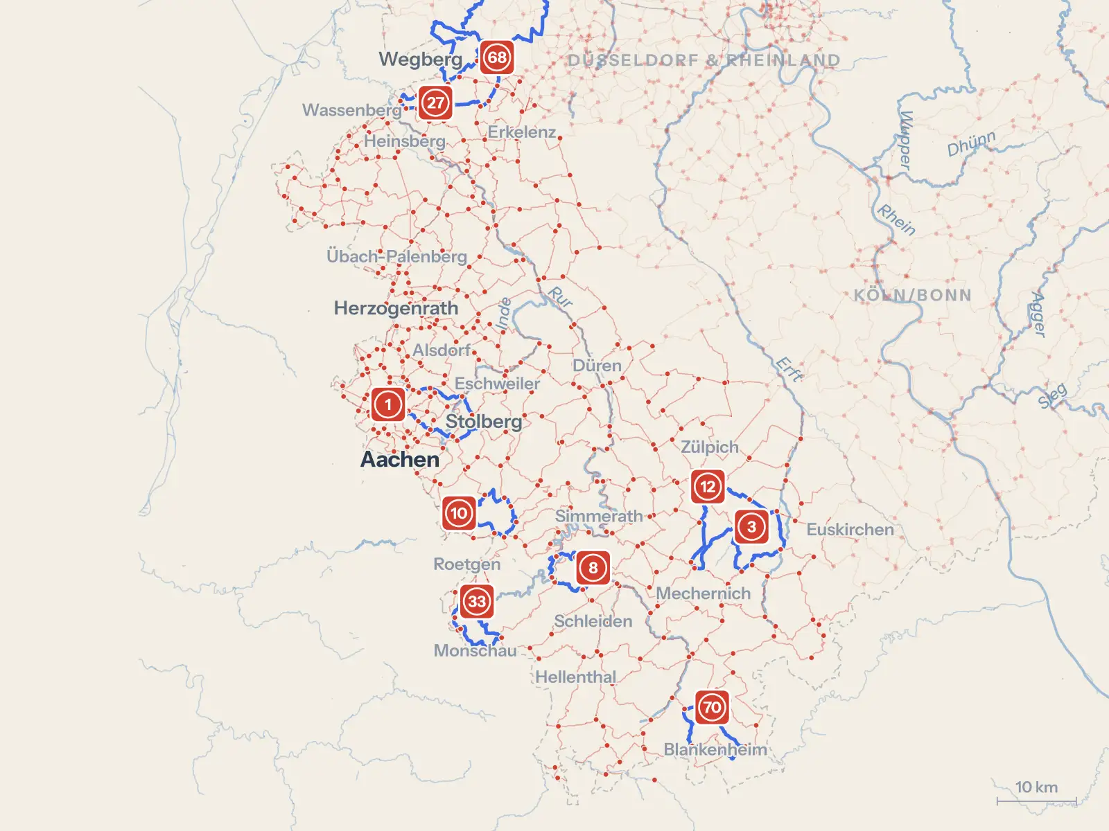 Kartenbild des Knotenpunktnetzes Aachen & Eifel