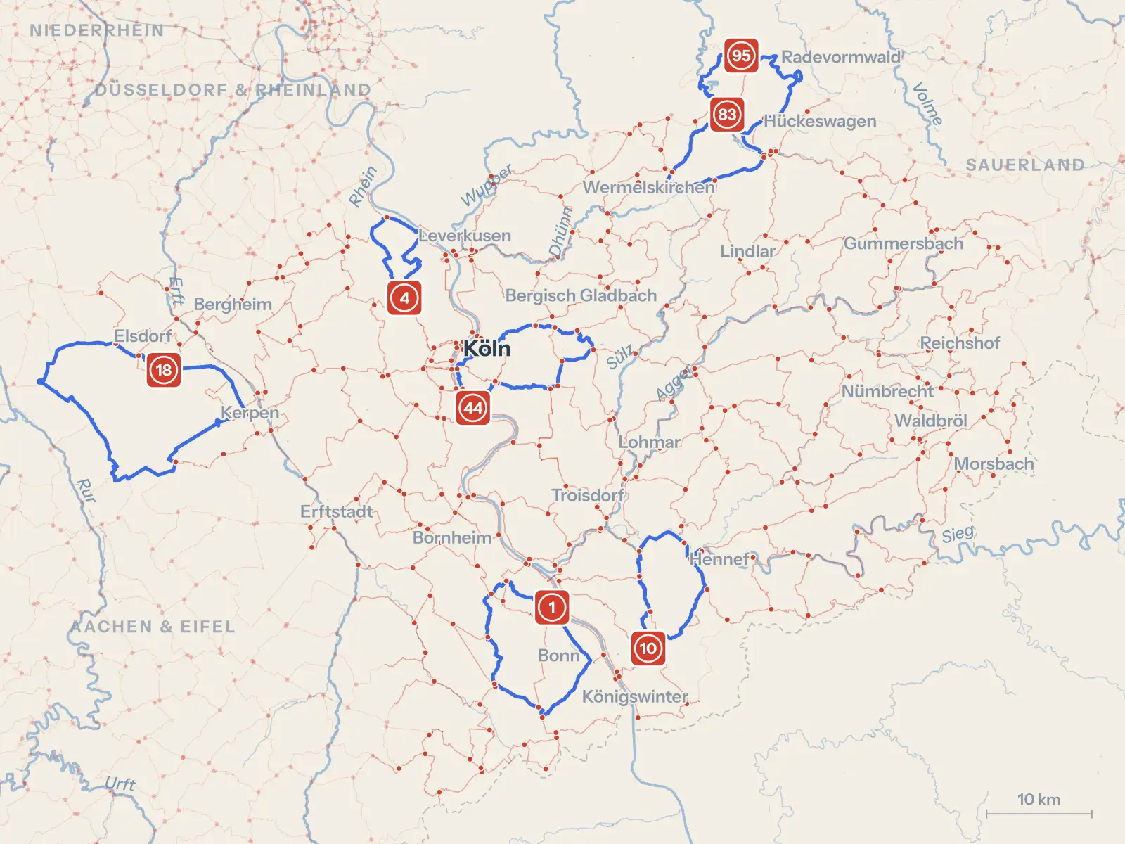 Kartenbild des Knotenpunktnetzes Köln/Bonn