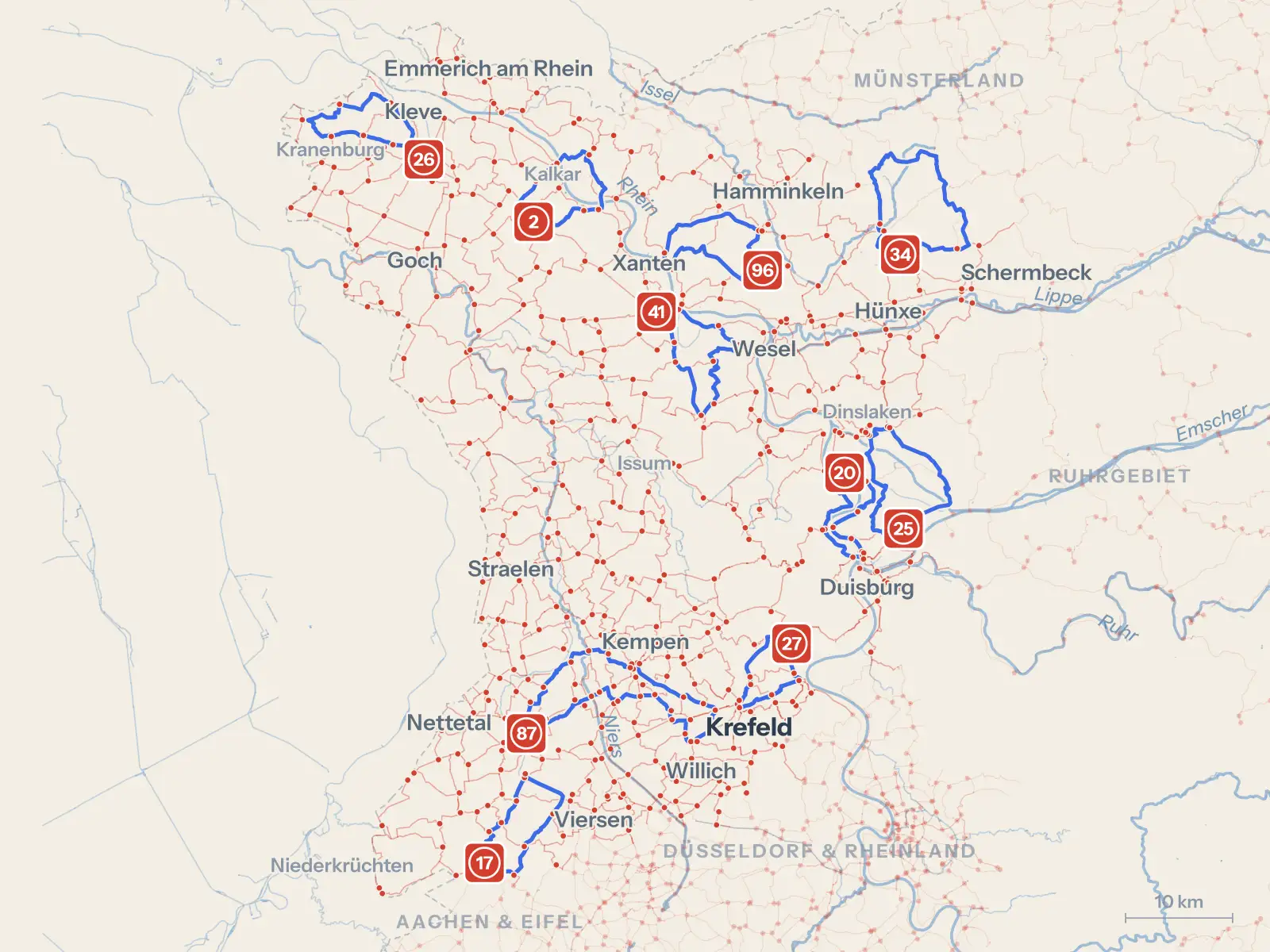 Kartenbild des Knotenpunktnetzes Niederrhein