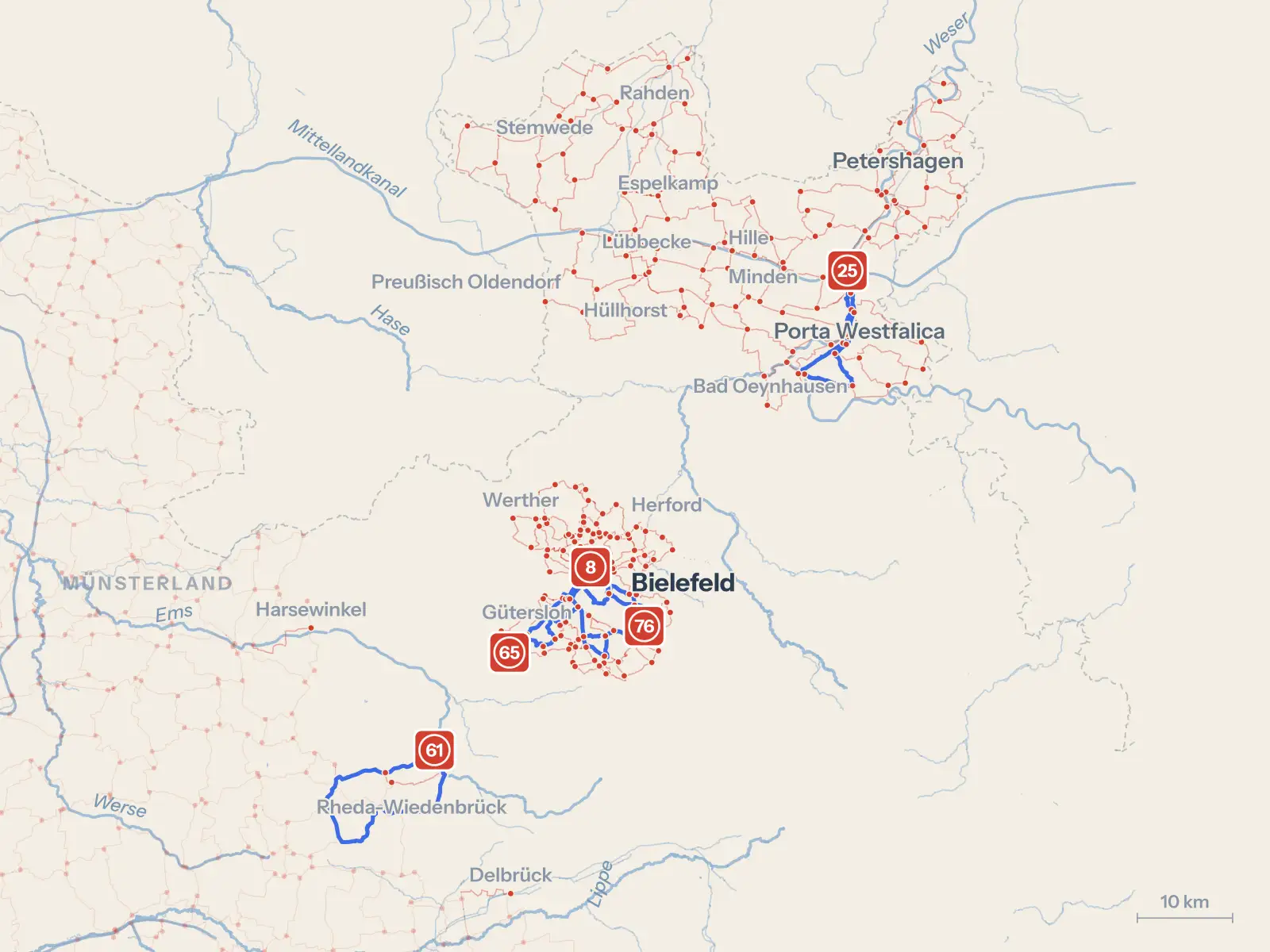 Kartenbild des Knotenpunktnetzes Ostwestfalen-Lippe